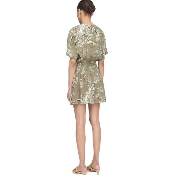 Anine Bing Kaine Dress Tropical Print Olive Smocked Size L • NEW WITH TAGS • - Picture 3 of 12
